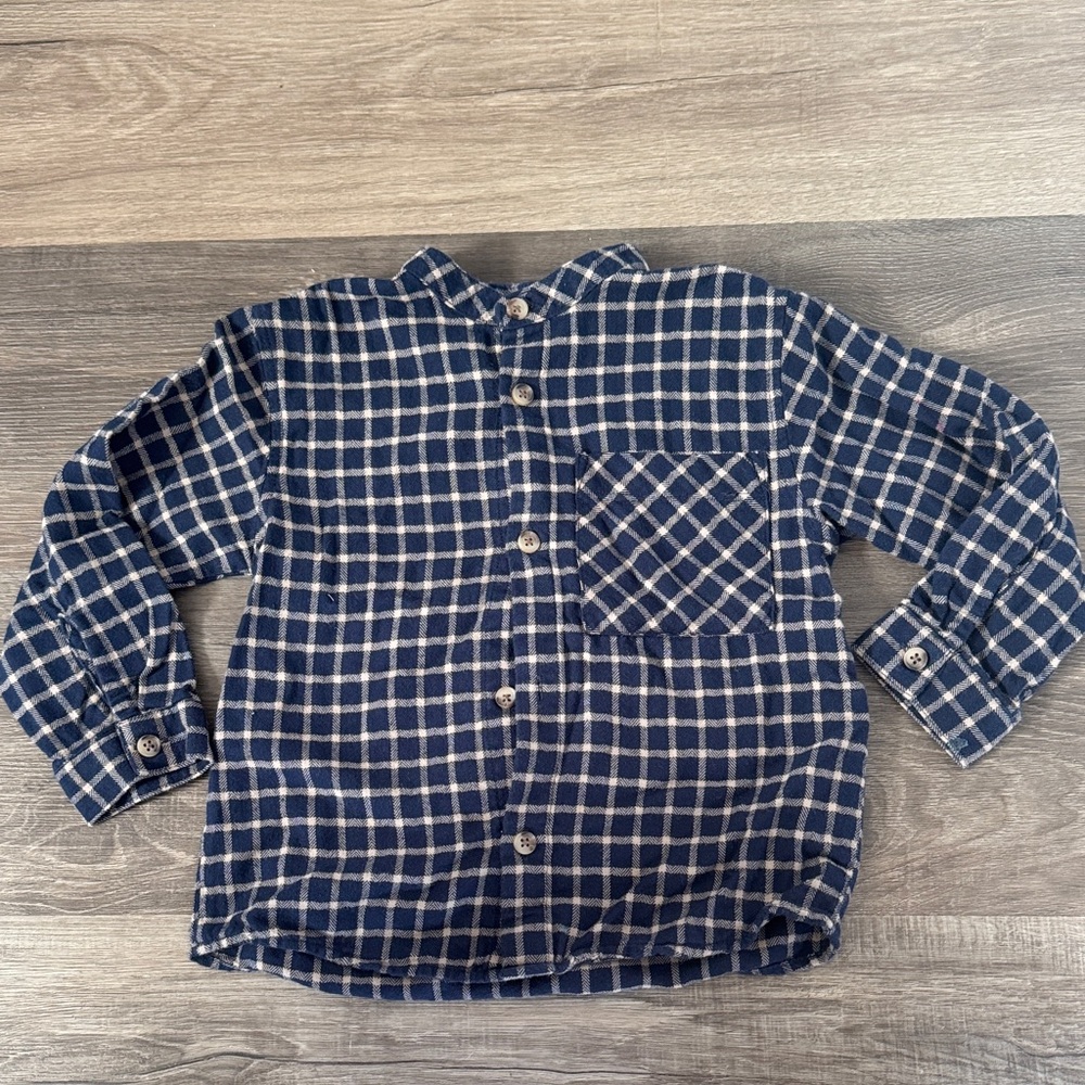 Zara Navy and Cream Plaid Shirt Size : 3T
